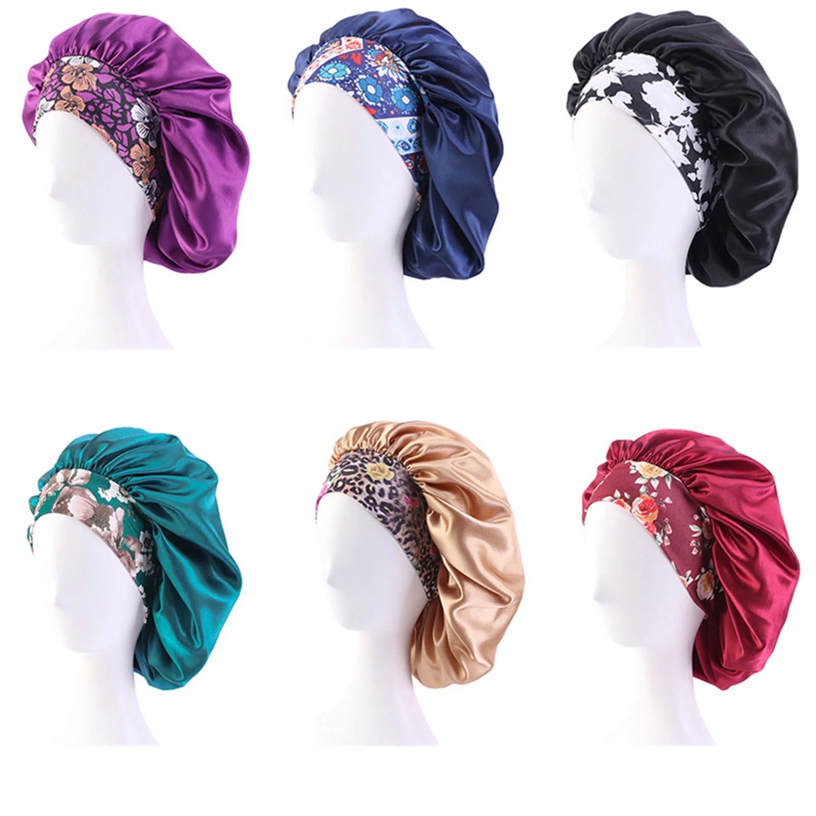 3 Pcs Hair Bonnets for Women, Soft Satin Hair Bonnet for Sleeping, Elastic Wide Band Silk Sleep Bonnet for Black Women, for Long Curly Hair Big Capacity