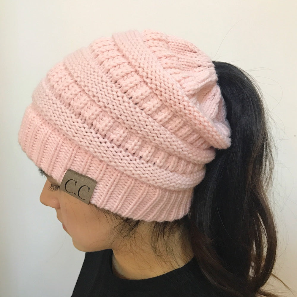 High Bun Ponytail Beanie Hat Chunky Soft Stretch Cable Knit Warm Fuzzy Lined Skull Beanie Acrylic Hats Men and Women