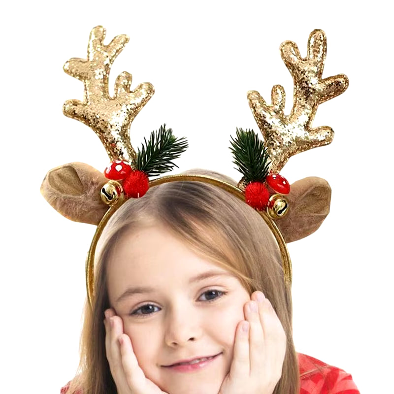 2023 Christmas Furry Animal Deer Horn Hair Hoop Plush Antler Headbands Cartoon Headpiece for Halloween Party Xmas Decoration