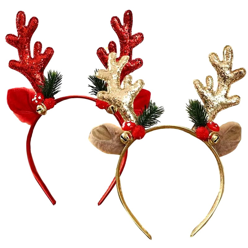 2023 Christmas Furry Animal Deer Horn Hair Hoop Plush Antler Headbands Cartoon Headpiece for Halloween Party Xmas Decoration